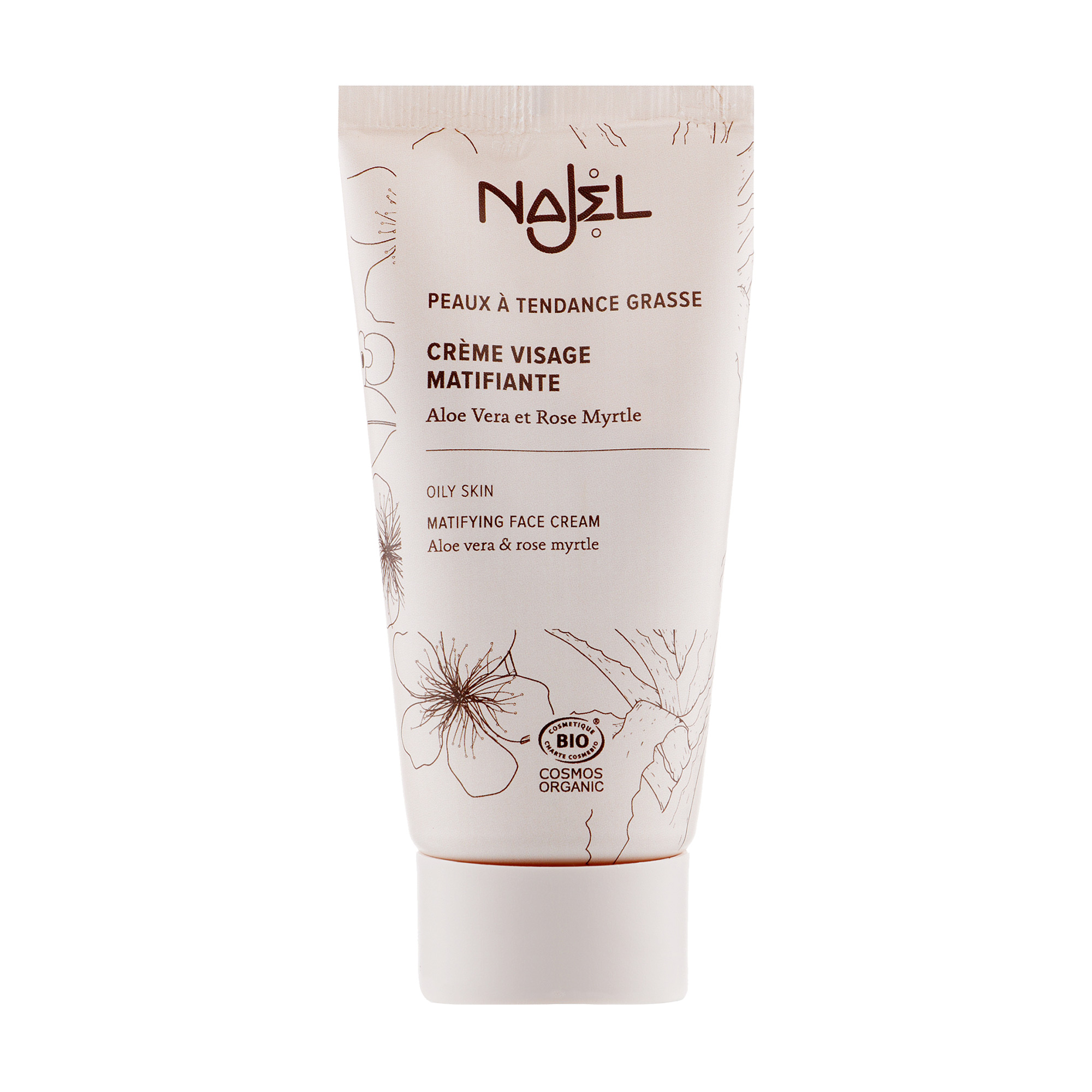 Органічний матувальний крем для обличчя Najel Mattifying Face Cream Aloe Vera &amp; Rose Myrtle для жирної шкіри, з миртовою трояндою, 50 мл